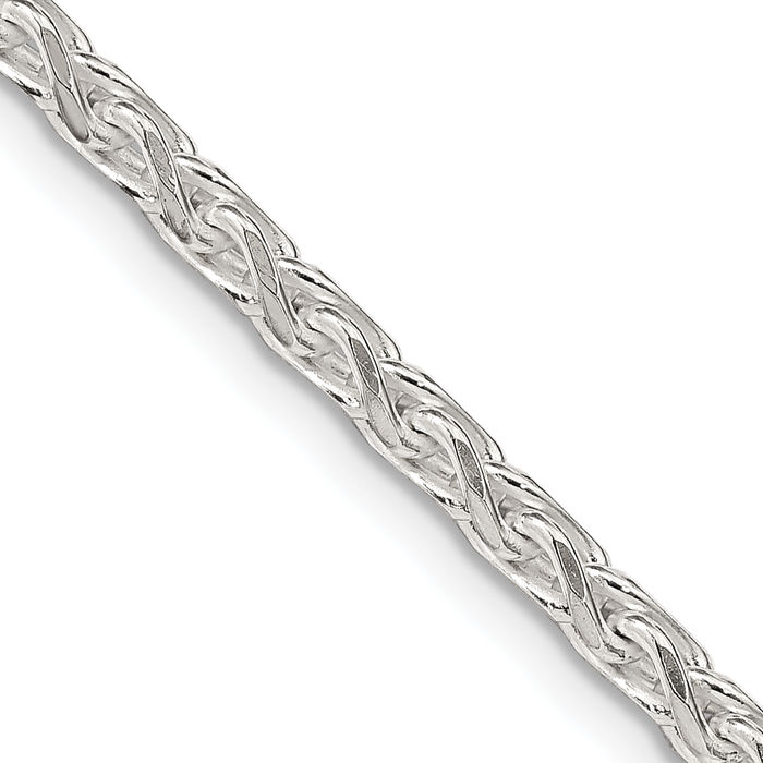 925 Sterling Silver 3.5mm Round Spiga Wheat Link Chain Necklace