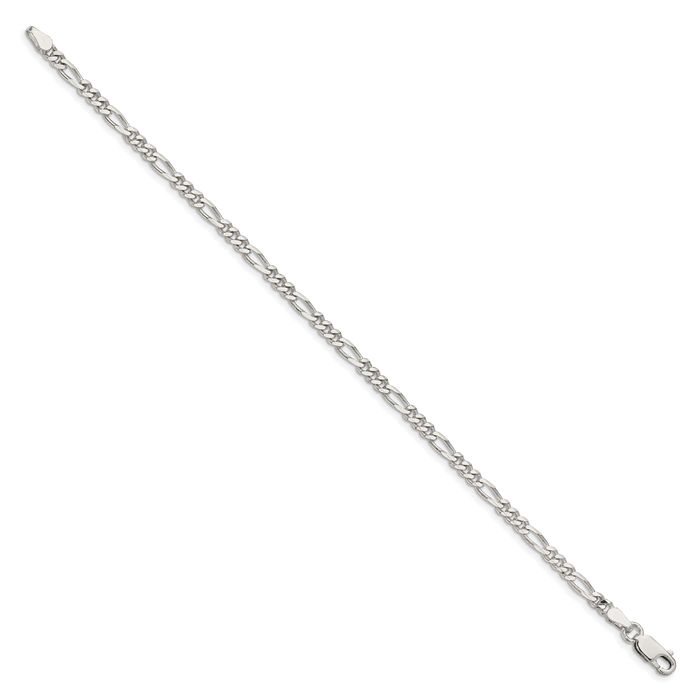 925 Sterling Silver 3.5mm Figaro Link Chain Bracelet