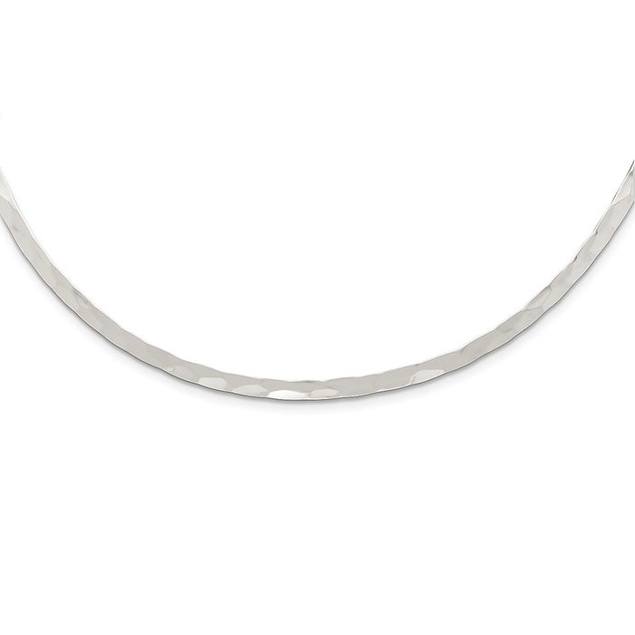 925 Sterling Silver 3.5mm Hammered Neck Collar Neckwire Chain Cuff Choker Necklace