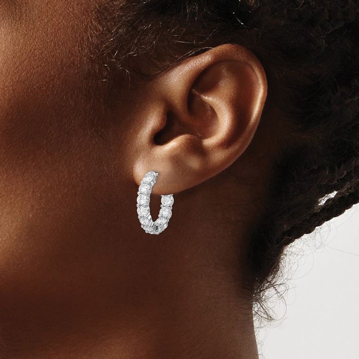 925 Sterling Silver 3.75mm Cubic Zirconia CZ Round Small Hoop Earrings