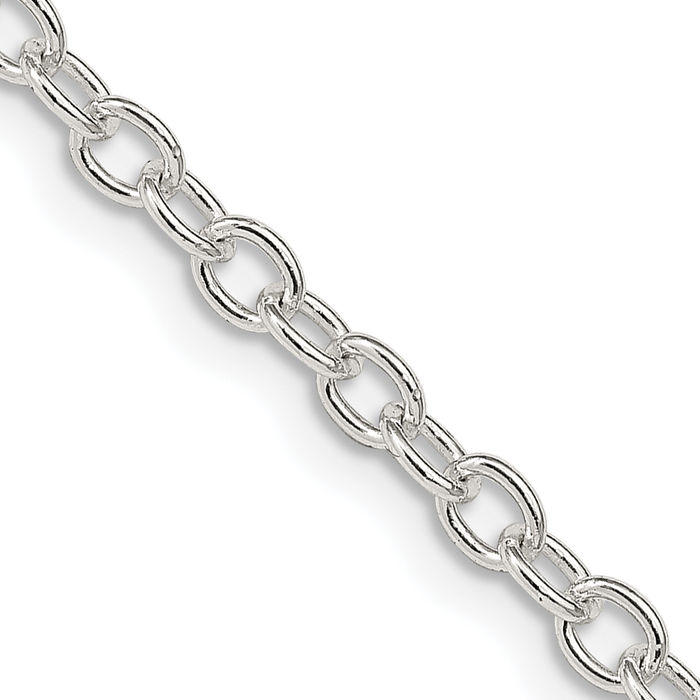 925 Sterling Silver 3.75mm Oval Cable Rolo Link Chain Belcher Necklace