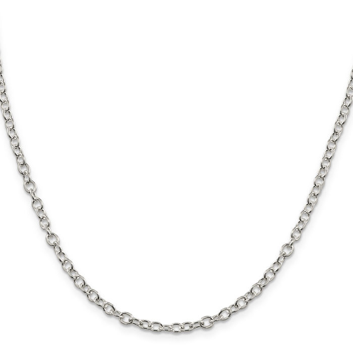 925 Sterling Silver 3.75mm Oval Cable Rolo Link Chain Belcher Necklace