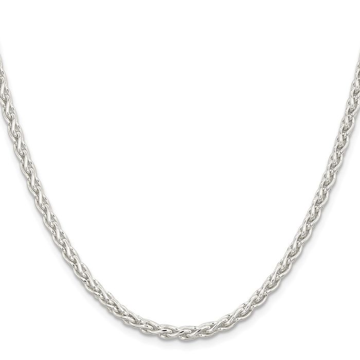 925 Sterling Silver 3.7mm Round Spiga Wheat Link Chain Necklace