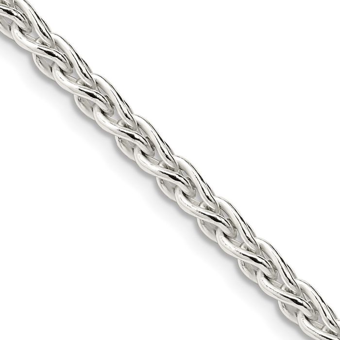 925 Sterling Silver 3.7mm Round Spiga Wheat Link Chain Necklace