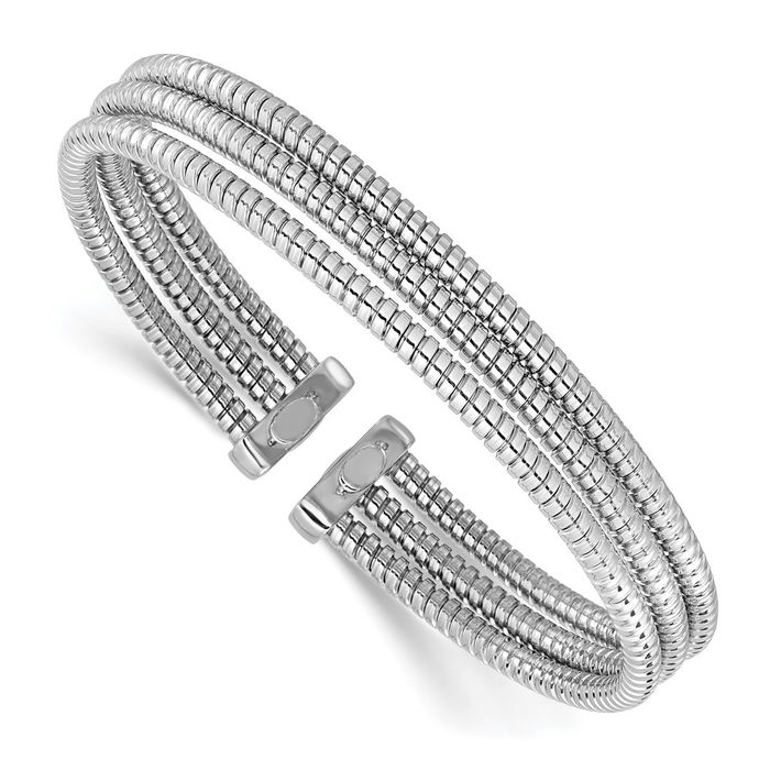 925 Sterling Silver 3mm Wrapped Cuff Bangle Bracelet - Picture 8 of 12
