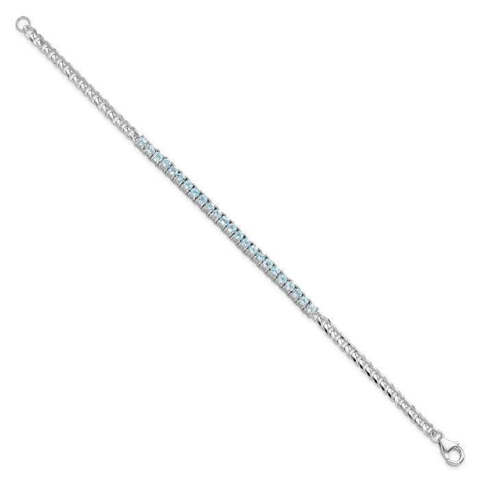 925 Sterling Silver 3mm Swiss Blue Topaz Curb Link Chain Bracelet