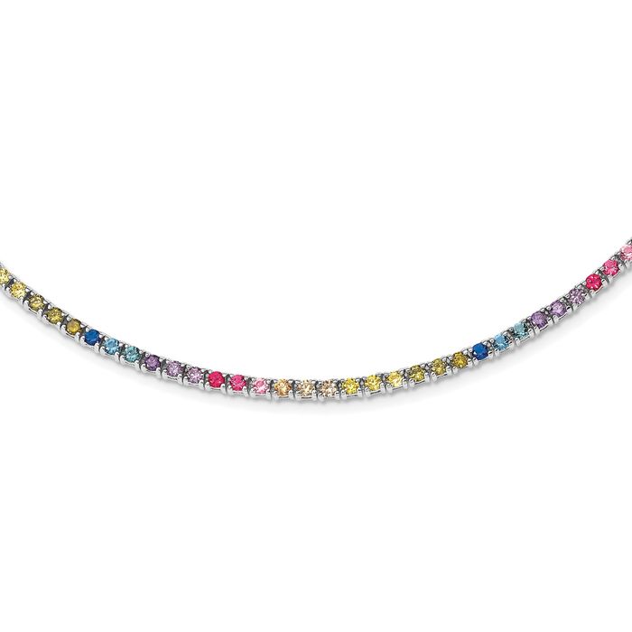 925 Sterling Silver 3mm Multi-color Cubic Zirconia CZ Chain Necklace