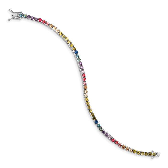 925 Sterling Silver 3mm Multi-color Cubic Zirconia CZ Tennis Bracelet