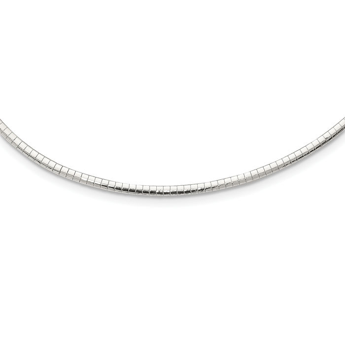 925 Sterling Silver 3mm Cubetto Omega Snake Chain Herringbone Necklace