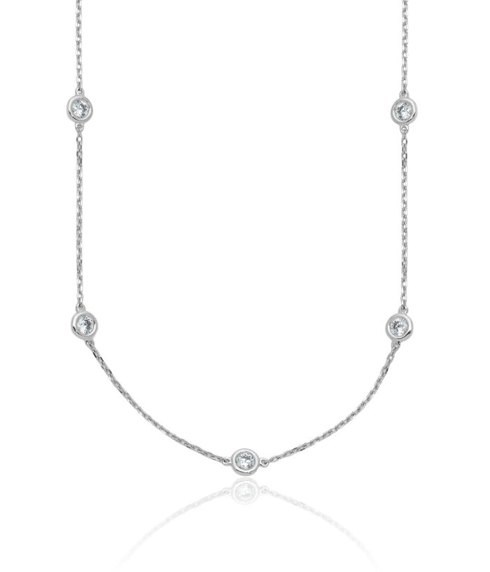 925 Sterling Silver 3mm Cubic Zirconia CZ 15 Station Necklace Chain