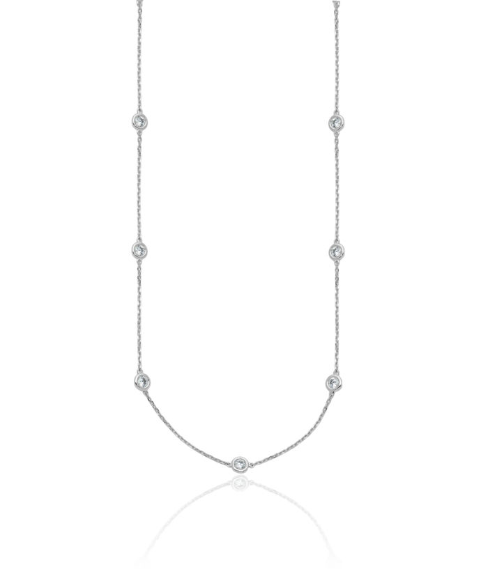 925 Sterling Silver 3mm Cubic Zirconia CZ 15 Station Necklace Chain