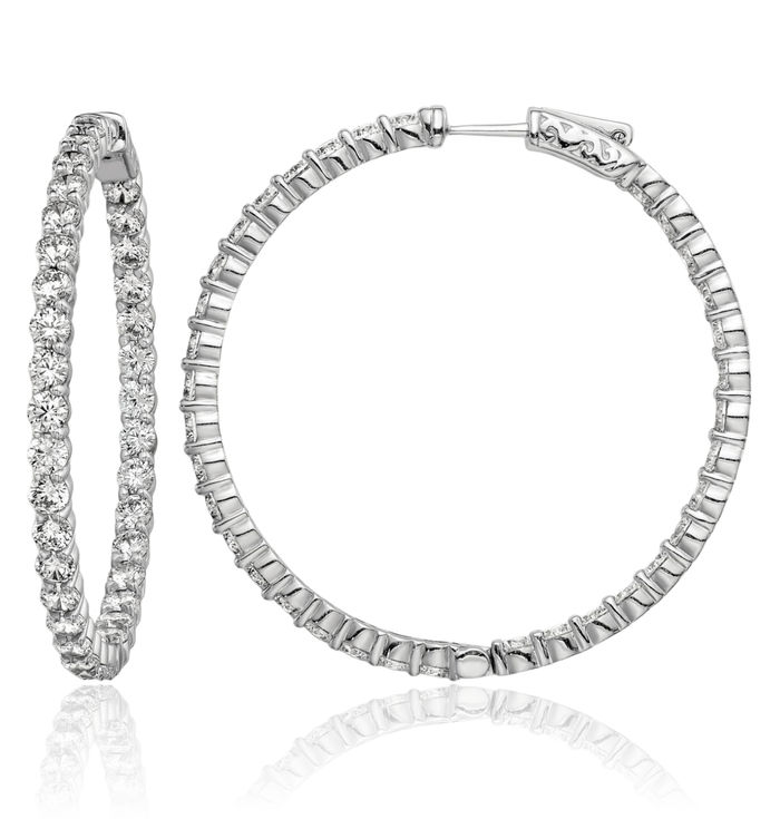 925 Sterling Silver 3mm Cubic Zirconia CZ Round Large Hoop Earrings