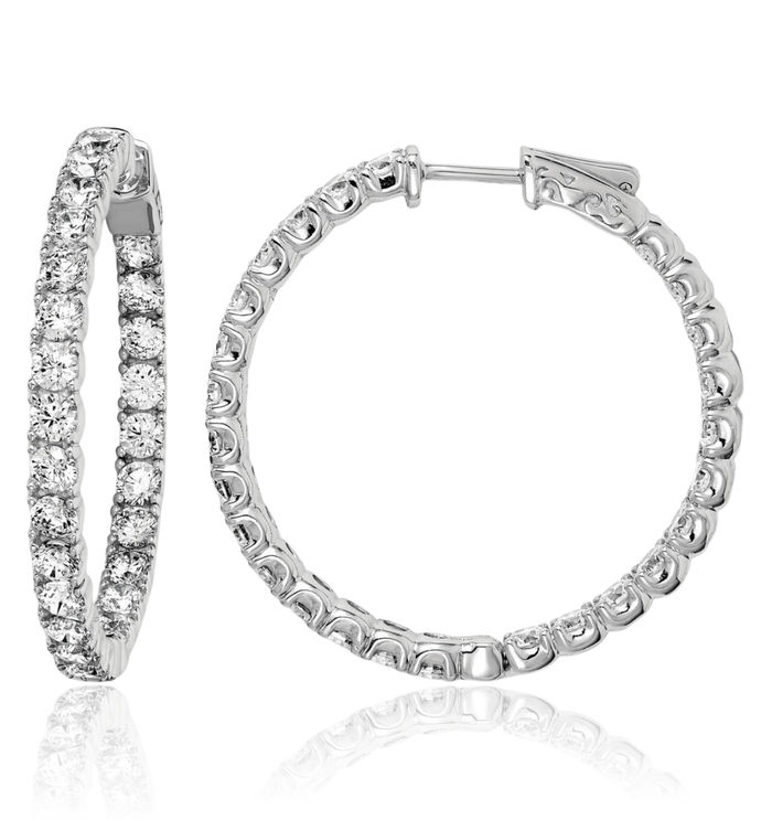 925 Sterling Silver 3mm Cubic Zirconia CZ Round Medium Hoop Earrings