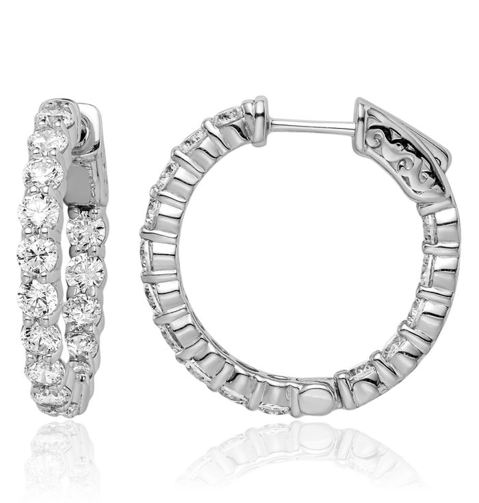 925 Sterling Silver 3mm Cubic Zirconia CZ Round Medium Hoop Earrings