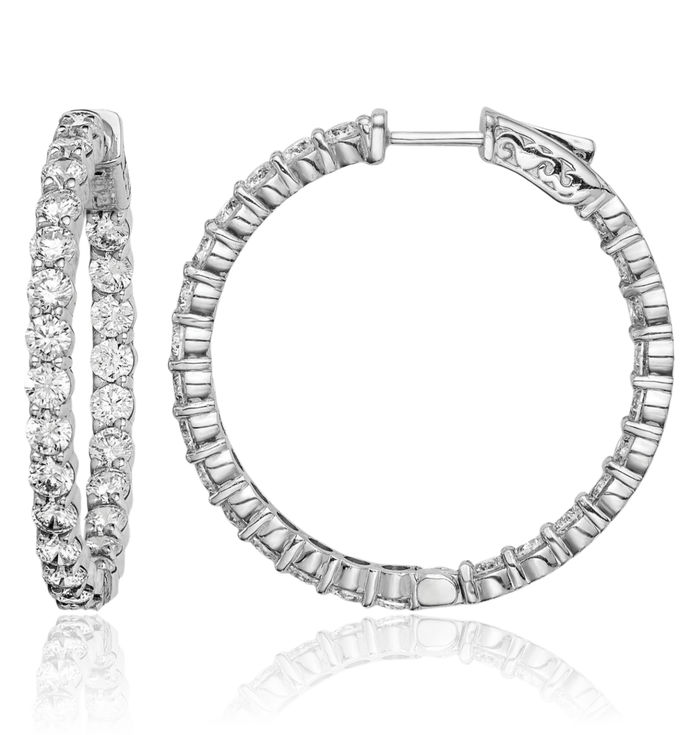 925 Sterling Silver 3mm Cubic Zirconia CZ Round Medium Hoop Earrings