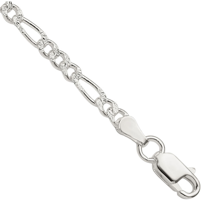 925 Sterling Silver 3mm Figaro Link Chain Bracelet