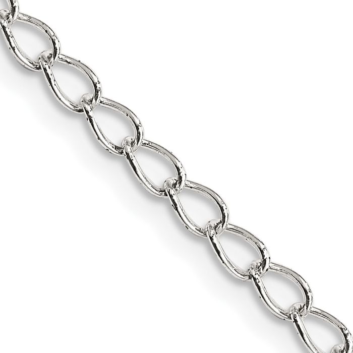 925 Sterling Silver 3mm Half Round Wire Curb Link Chain Necklace