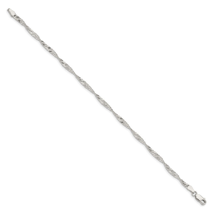 925 Sterling Silver 3mm Singapore Chain Bracelet