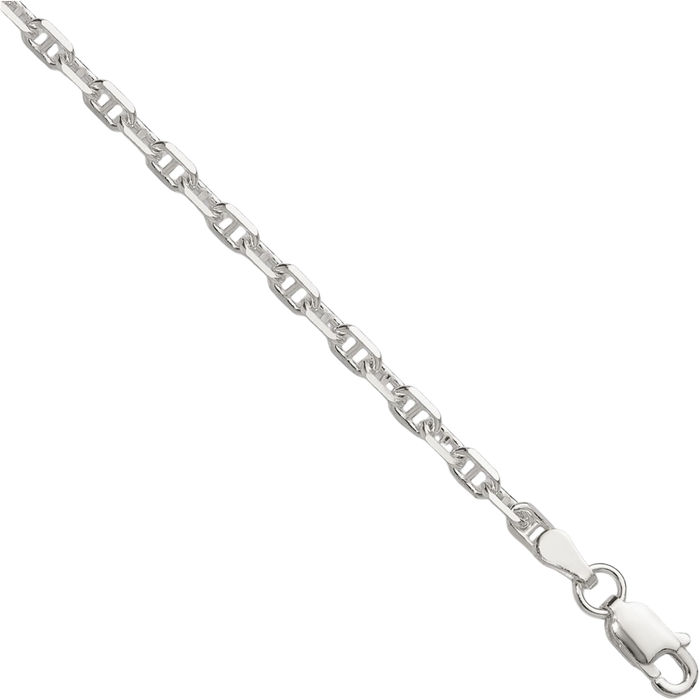 925 Sterling Silver 3mm Anchor Mariner Link Chain Bracelet