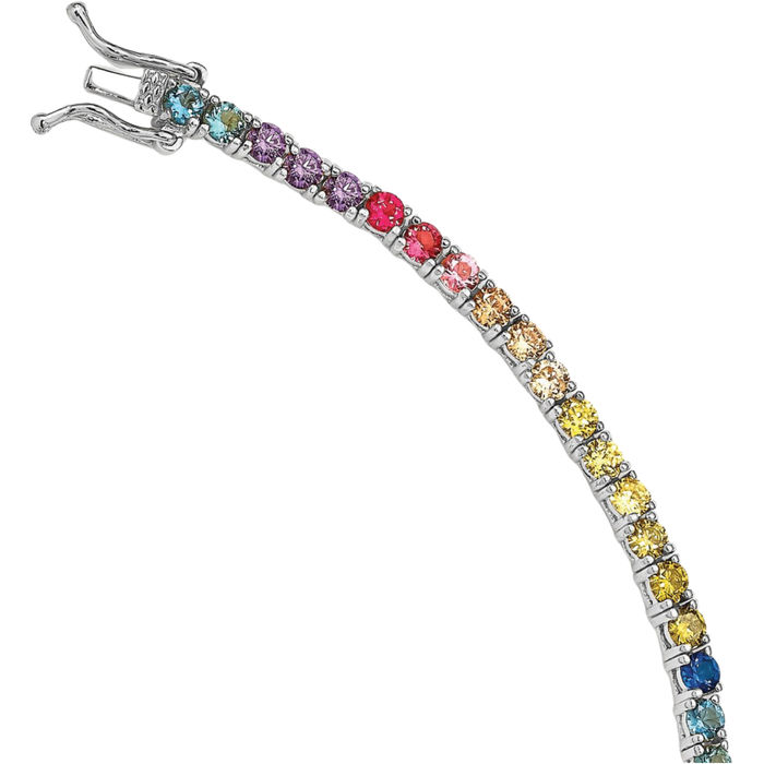 925 Sterling Silver 3mm Multi-color Cubic Zirconia CZ Tennis Bracelet