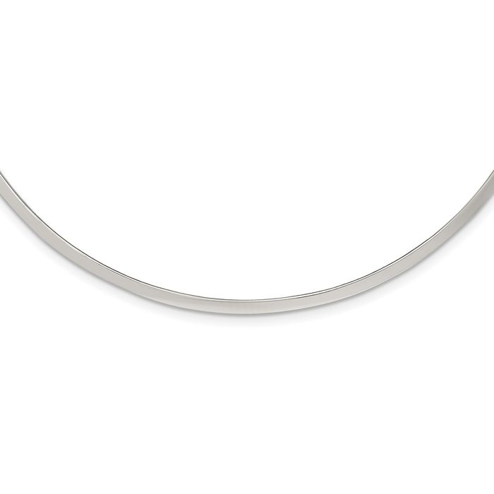 925 Sterling Silver 3mm Neck Collar Neckwire Chain Cuff Choker Necklace