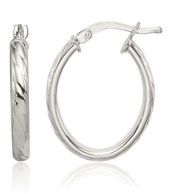 925 Sterling Silver 3mm Oval Medium Hoop Earrings