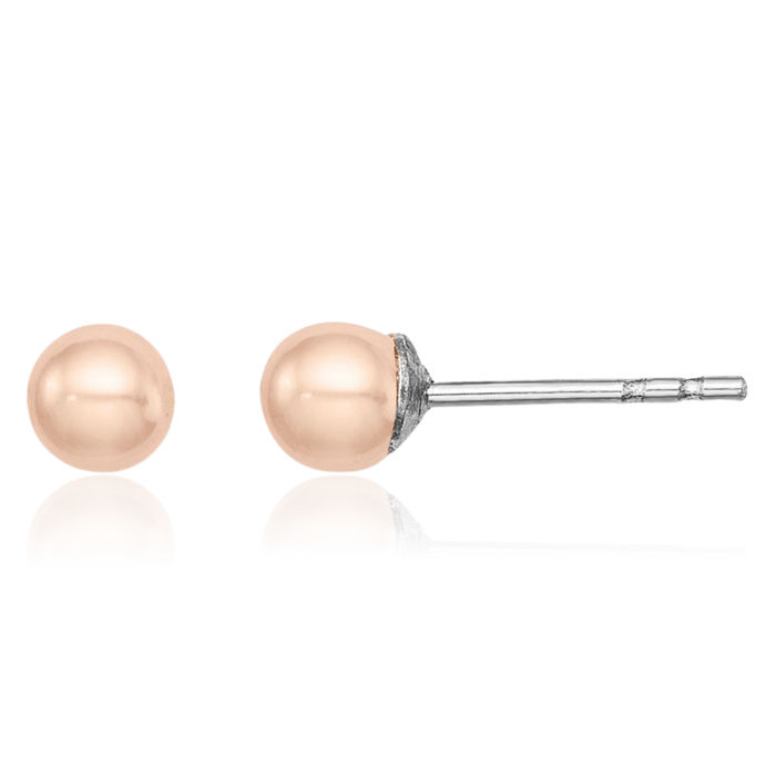 925 Sterling Silver 3mm Pink Button Freshwater Cultured Pearl Stud Earrings