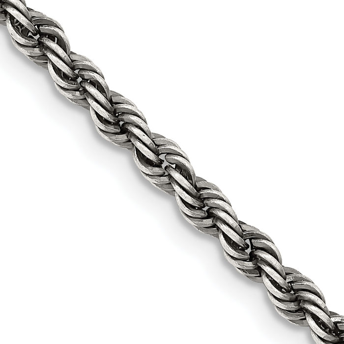 925 Sterling Silver 3.4mm Rope Chain Twisted Link Necklace