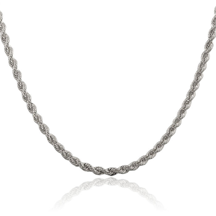 925 Sterling Silver 3mm Rope Chain Twisted Link Necklace