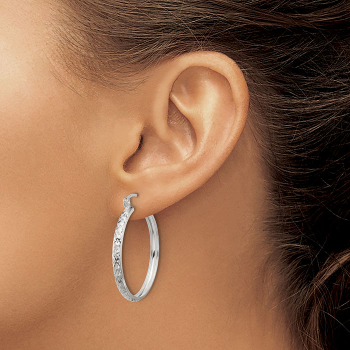 925 Sterling Silver 3mm Round Medium Hoop Earrings