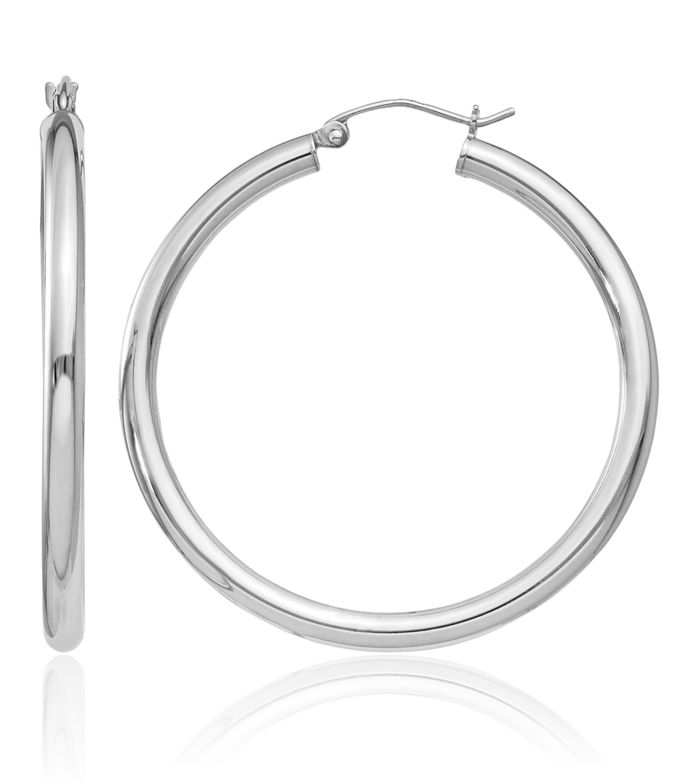 925 Sterling Silver 3mm Round Large Hoop Earrings