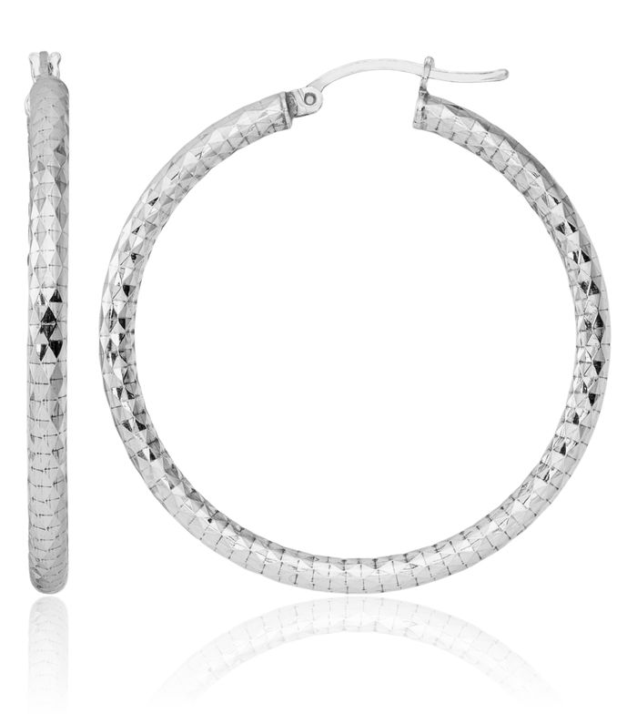 925 Sterling Silver 3mm Round Large Hoop Earrings