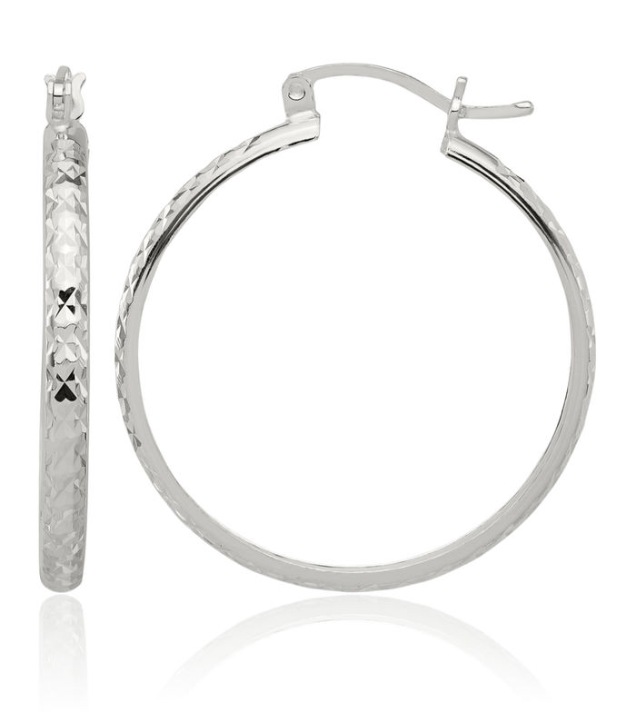 925 Sterling Silver 3mm Round Medium Hoop Earrings