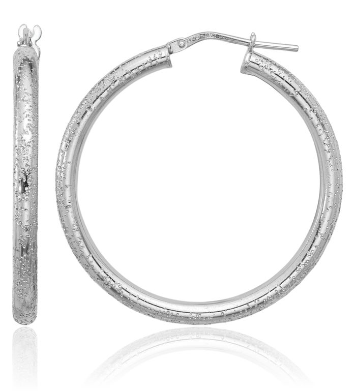 925 Sterling Silver 3mm Round Medium Hoop Earrings