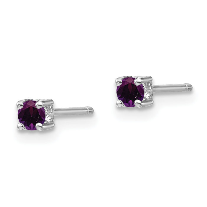 925 Sterling Silver 3mm Round Purple Amethyst Stud Earrings Gemstone Post Push Back February Birthstone Jewelry