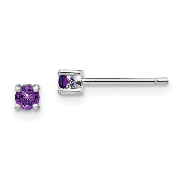 925 Sterling Silver 3mm Round Purple Amethyst Stud Earrings Gemstone Post Push Back February Birthstone Jewelry