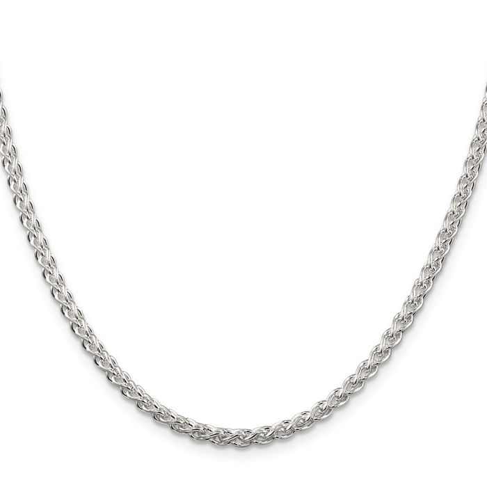 925 Sterling Silver 3mm Round Spiga Wheat Link Chain Necklace