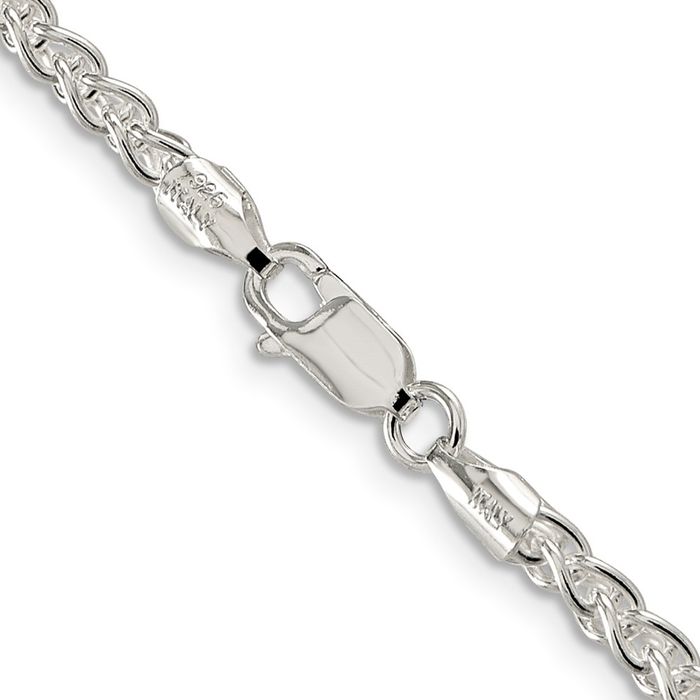 925 Sterling Silver 3mm Round Spiga Wheat Link Chain Necklace