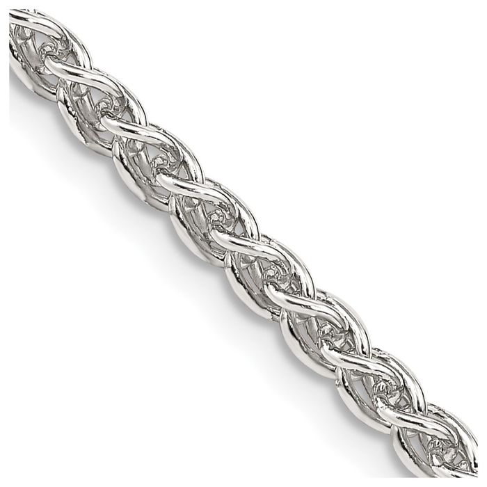 925 Sterling Silver 3mm Round Spiga Wheat Link Chain Necklace