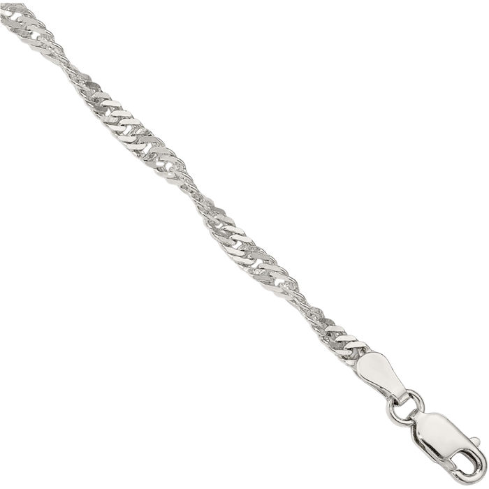 925 Sterling Silver 3mm Singapore Chain Bracelet