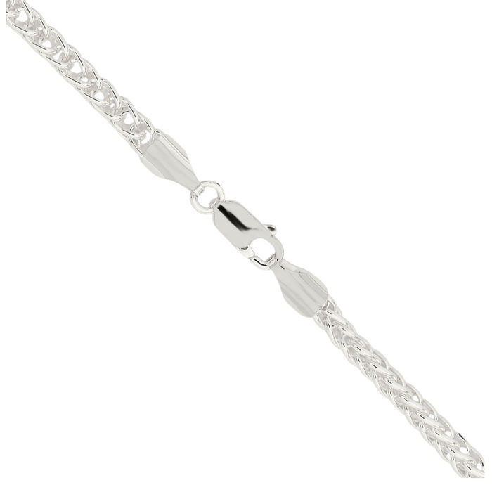 925 Sterling Silver 3mm Square Spiga Wheat Link Chain Necklace