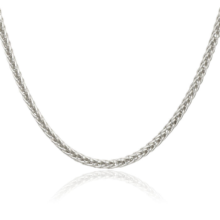 925 Sterling Silver 3mm Square Spiga Wheat Link Chain Necklace