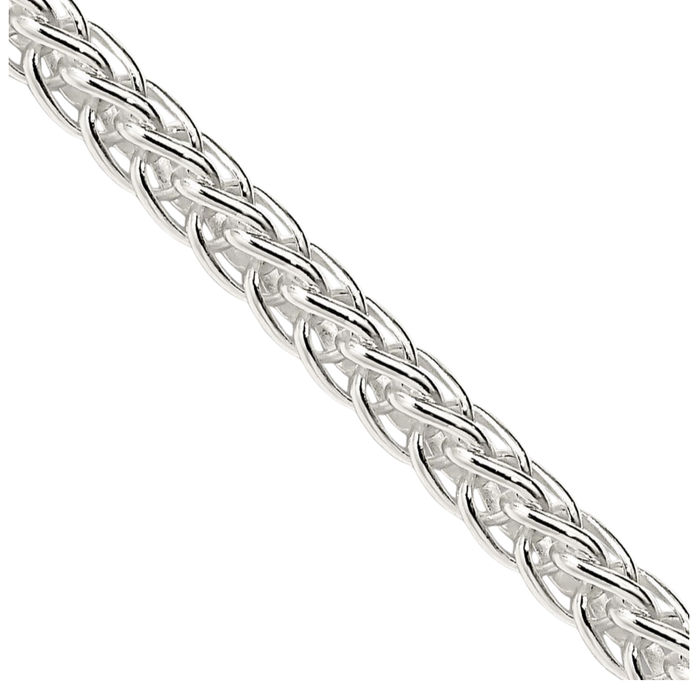 925 Sterling Silver 3mm Square Spiga Wheat Link Chain Necklace