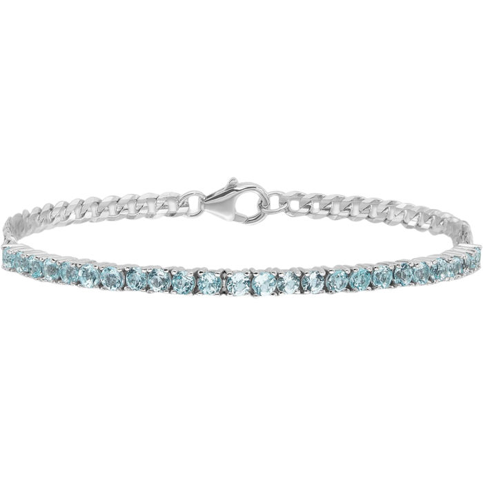 925 Sterling Silver 3mm Swiss Blue Topaz Curb Link Chain Bracelet