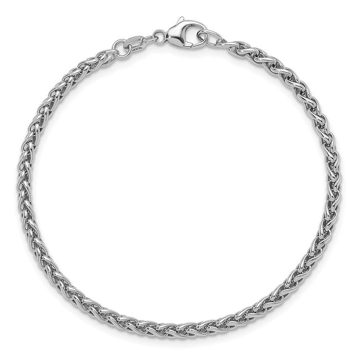 925 Sterling Silver 3mm Spiga Wheat Link Chain Bracelet