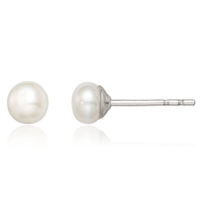 925 Sterling Silver 3mm White Button Freshwater Cultured Pearl Stud Earrings