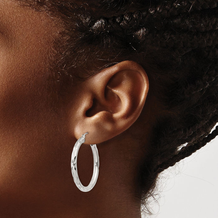 925 Sterling Silver Round Medium Hoop Earrings