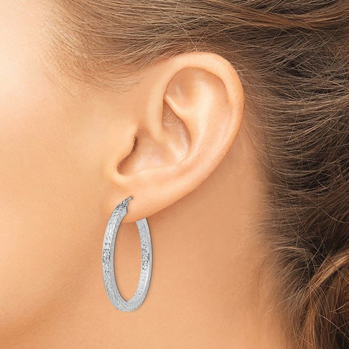 925 Sterling Silver Square Tube Round Medium Hoop Earrings