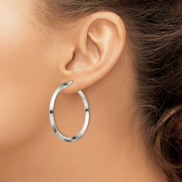 925 Sterling Silver Knife Edge Round Large Hoop Earrings