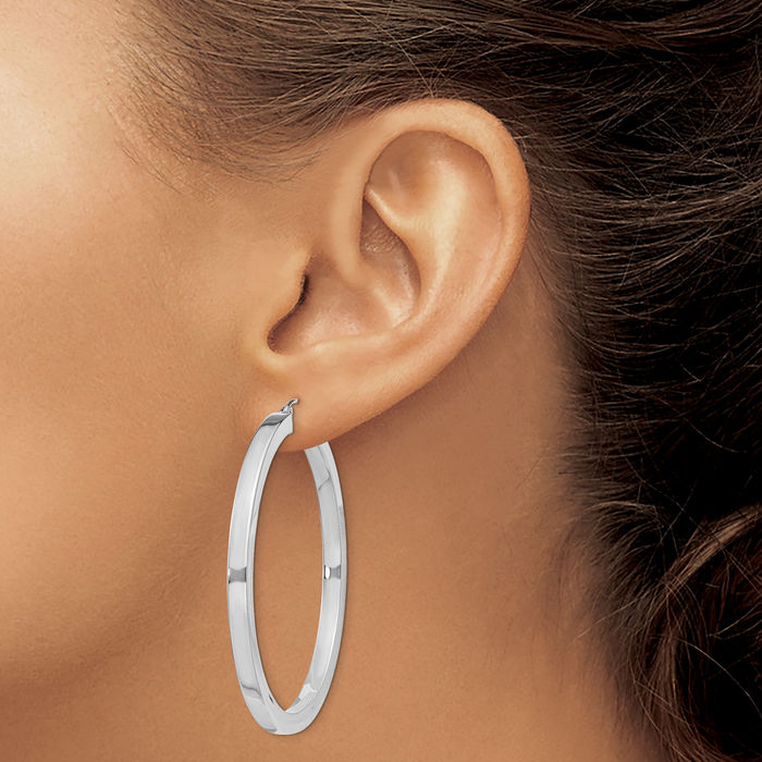 925 Sterling Silver Square Tube Round Large Hoop Earrings